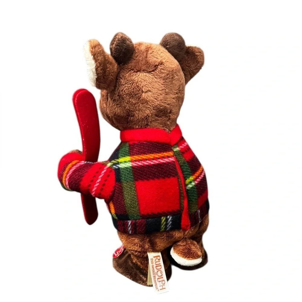 Rudolph Reindeer 14” Animated Singing Walking Plaid W/ Skis Dan Dee